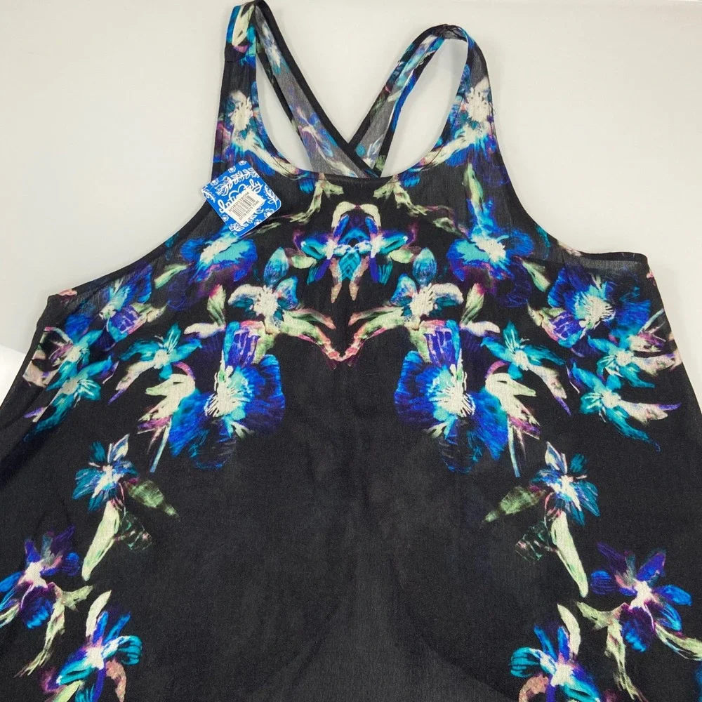 Free People Intimately Floral Print Tank Top Criss Cross Open Back NEW READ‎